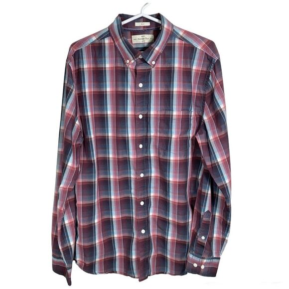 Hawker Rye Button Down Shirt Mens Large Slim Fit Oxford Long Sleeve Preppy Plaid - Picture 1 of 9